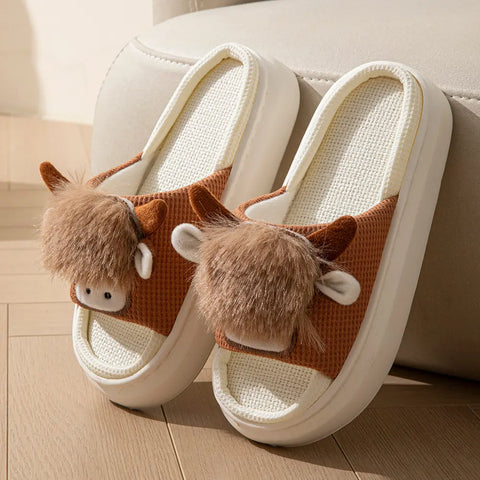 Linen Cow Women Slippers