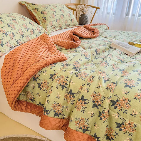 Cozy Quilt Blanket with Textured Velvet