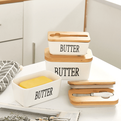 CERAMIC BAMBOO BUTTER DISH SET