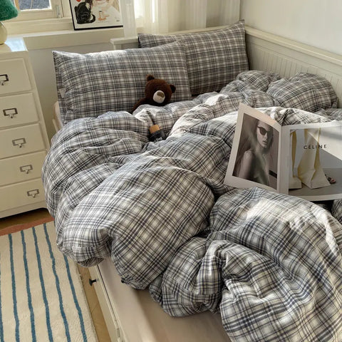 Plaid Cotton Bedding Set (4PCS)