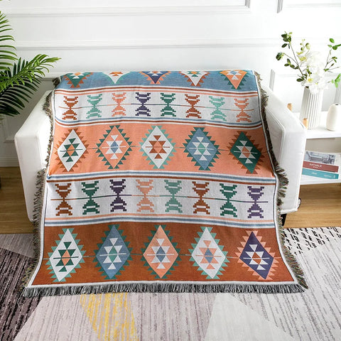 Aztec Throw Blanket with Fringe
