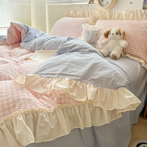 Ruffled Gingham Bedding Set 4PCS