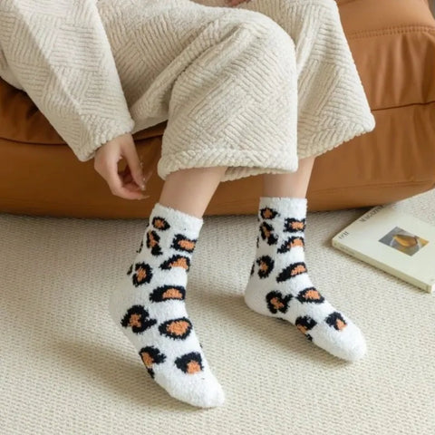 Leopard Fuzzy Plush Socks Women