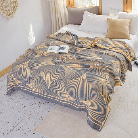 Cotton Throw Blanket - Orbit Stripes 4-Layer Woven