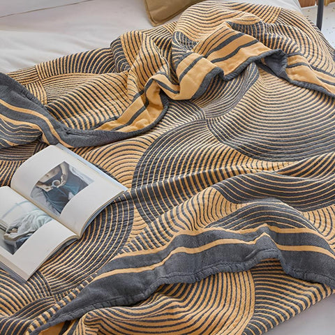 Cotton Throw Blanket - Orbit Stripes 4-Layer Woven