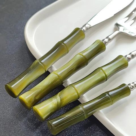 Eco-Friendly Silverware Set - Durable Dinnerware with Bamboo Handles