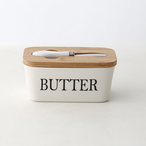 Ceramic Bamboo Butter Dish & Knife Set