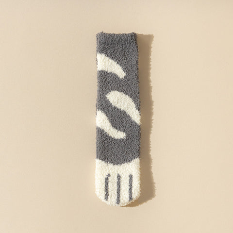 Women's Fuzzy Cat Paw Socks with Grips