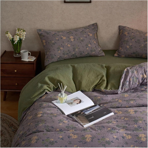 Olive Bloom Cotton Gauze Bedding Set(4 PCS)