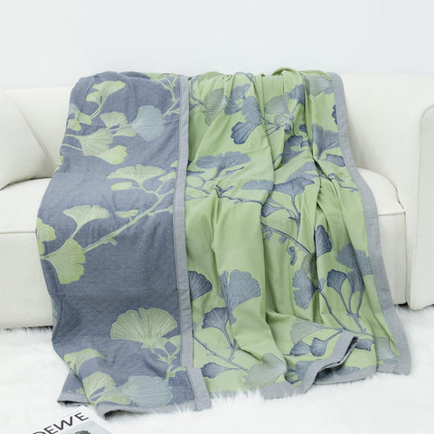 Cotton Quilt Blanket - Reversible Ginkgo Leaf Throw