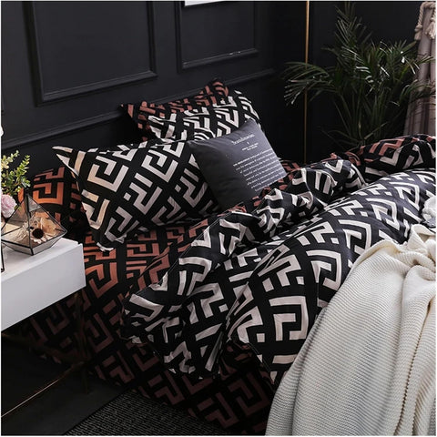 Luxury Black Reversible Duvet Cover | Bedding Set(3PCS)