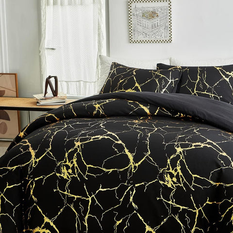 Black & Gold Marble Duvet Cover Set | Bedding Set(3PCS)