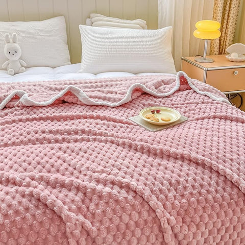 Pink Blush Girls Waffle Plush Throw Blanket