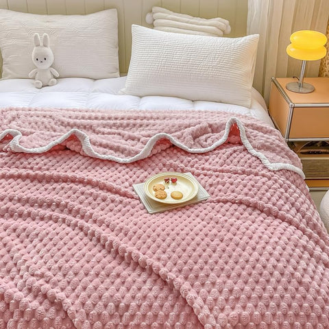 Pink Blush Girls Waffle Plush Throw Blanket
