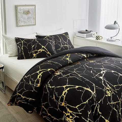 Black & Gold Marble Duvet Cover Set | Bedding Set(3PCS)