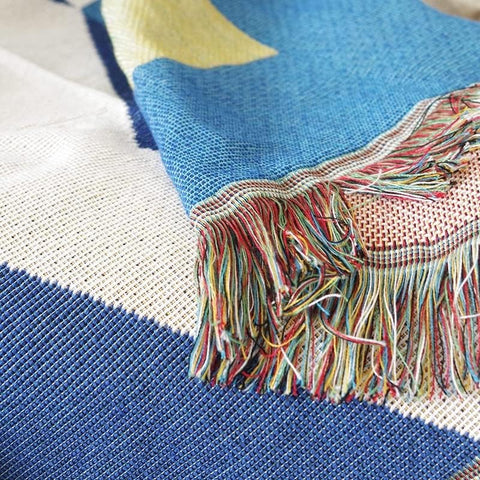 Aztec Cotton Knit Throw Blanket with Fringe