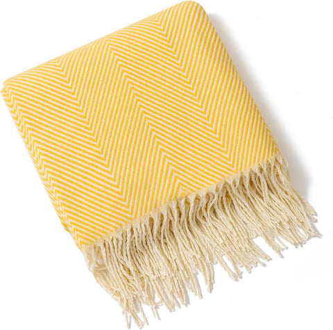 Chevron Knitted Throw Blanket with Tassels