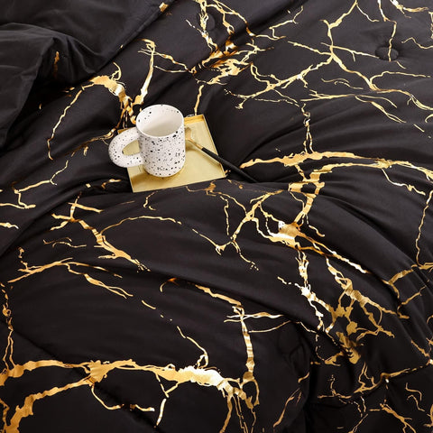 Black & Gold Marble Duvet Cover Set | Bedding Set(3PCS)