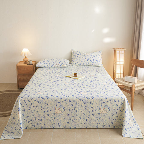 Cotton Flat Sheet Set - Bunny Print & Leaf Designs