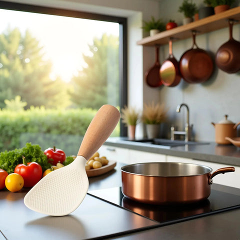 Silicone Wooden Handle Rice Spoon