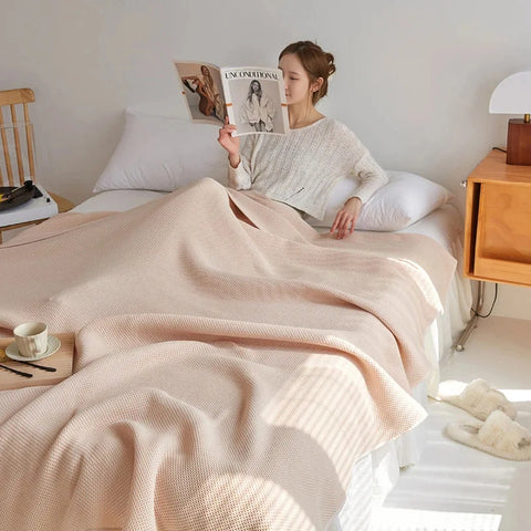Waffle Cotton Throw Blanket - Japanese Style