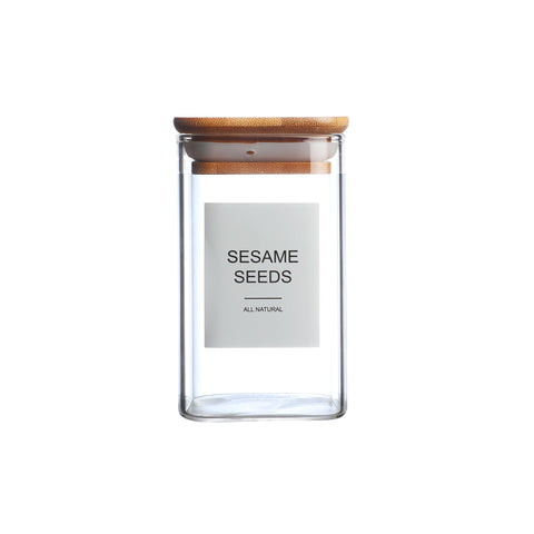Glass Spice Jars with Labels - Airtight Bamboo Lid