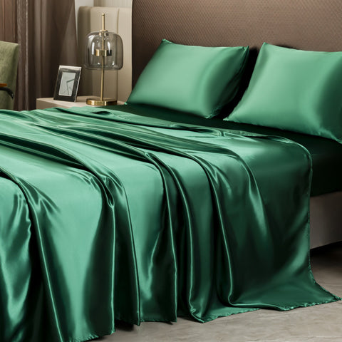 Luxury Emerald Green Satin Bedding & Bed Sheet Set