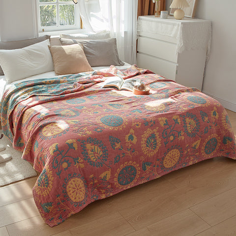 Woven Floral Throw Blanket Reversible
