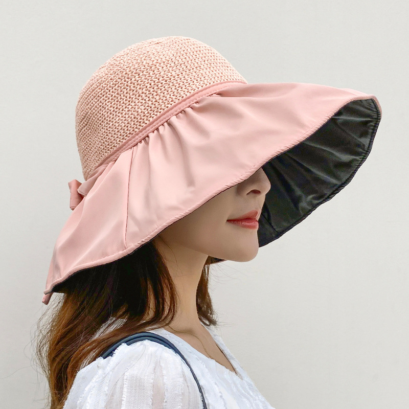 NOIR HOLLOW WEAVE SUN HAT