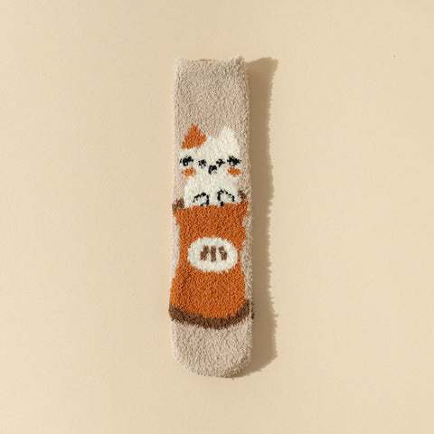 Women's Fuzzy Cat Paw Socks with Grips