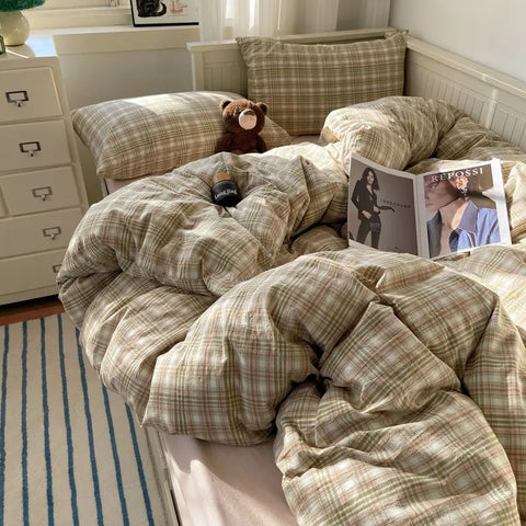 Plaid Cotton Bedding Set (4PCS)