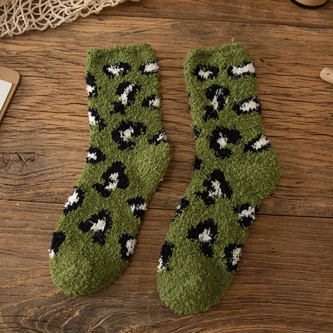 Leopard Fuzzy Plush Socks Women