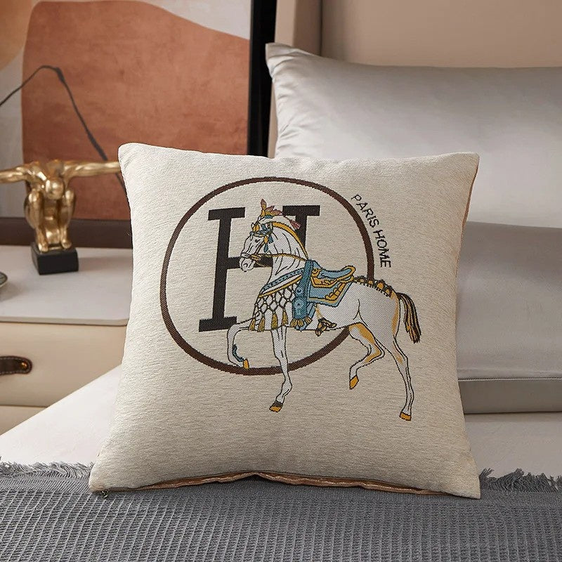 ROYAL STEED EMBROIDERED CUSHION COVER