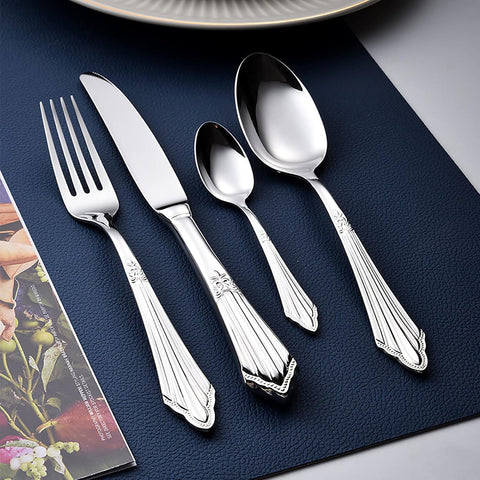 Baroque Silverware Set - Stainless Steel Flatware with Antique Detail