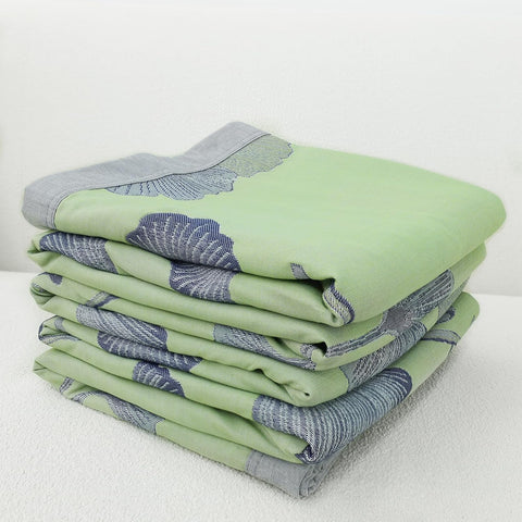 Cotton Quilt Blanket - Reversible Ginkgo Leaf Throw