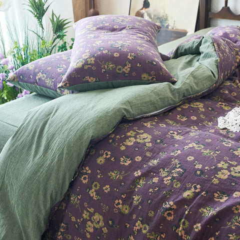 Vintage Purple Floral Jacquard Bedding Set(3 PCS)