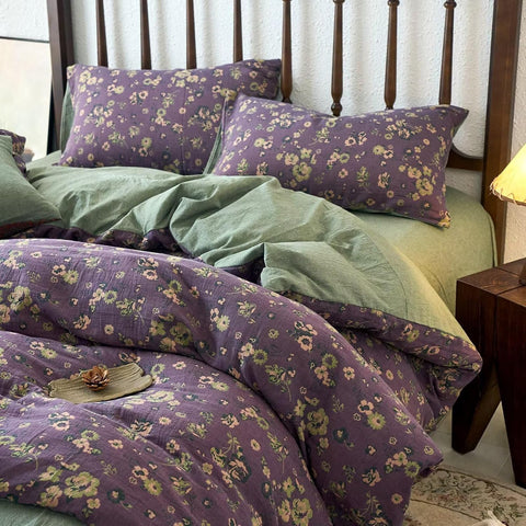 Vintage Purple Floral Jacquard Bedding Set(3 PCS)