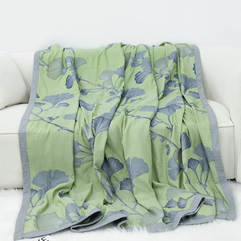 Cotton Quilt Blanket - Reversible Ginkgo Leaf Throw