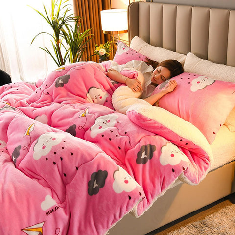Pink Sherpa Blanket with Quilt Core