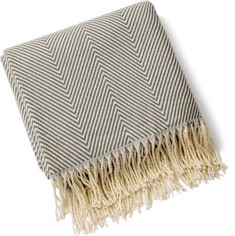 Chevron Knitted Throw Blanket with Tassels