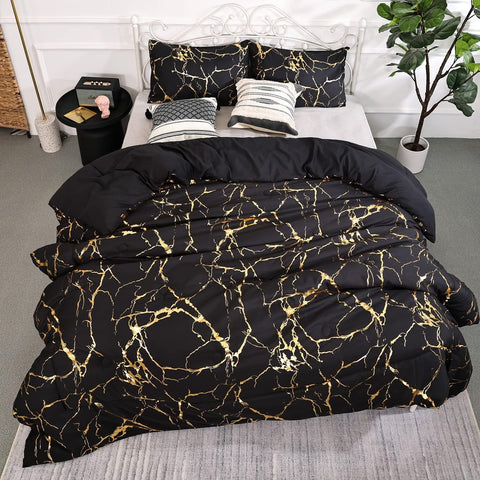 Black & Gold Marble Duvet Cover Set | Bedding Set(3PCS)
