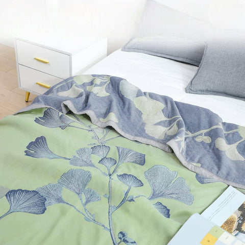 Cotton Quilt Blanket - Reversible Ginkgo Leaf Throw