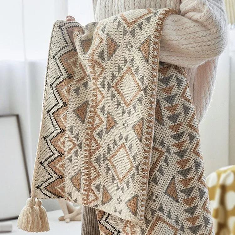 SEVANA BOHEMIAN KNIT SHAWL BLANKET