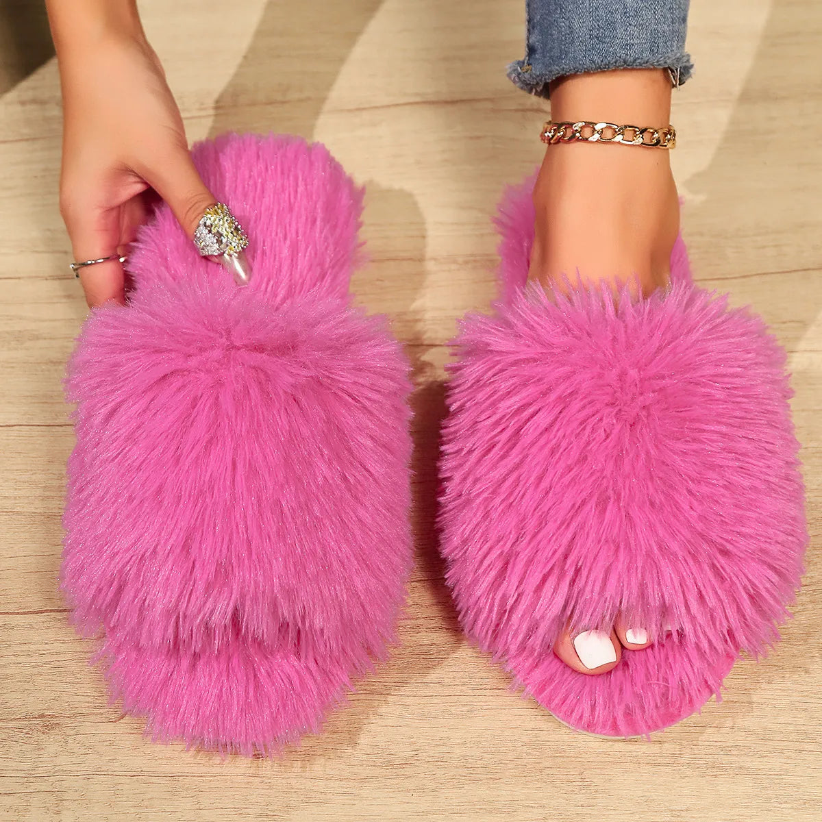 FROSTFLUFF OPEN-TOE SLIPPERS