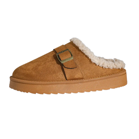 Women's Fleece Buckle Cotton Slippers