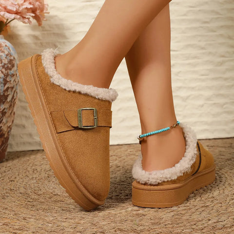 Women's Fleece Buckle Cotton Slippers