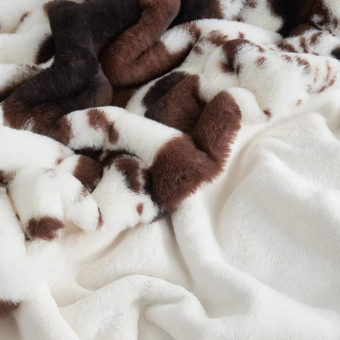 Cow Print Faux Fur Throw Blanket
