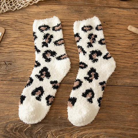 Leopard Fuzzy Plush Socks Women