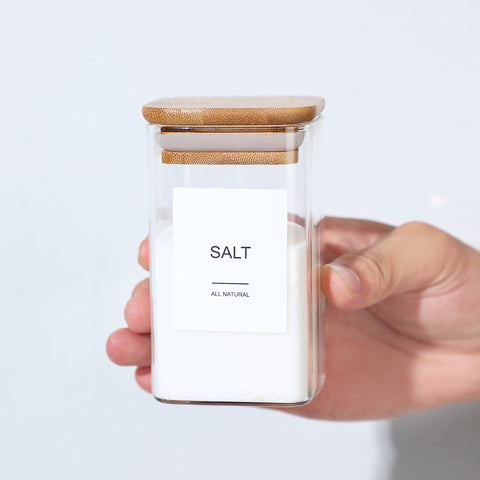 Glass Spice Jars with Labels - Airtight Bamboo Lid