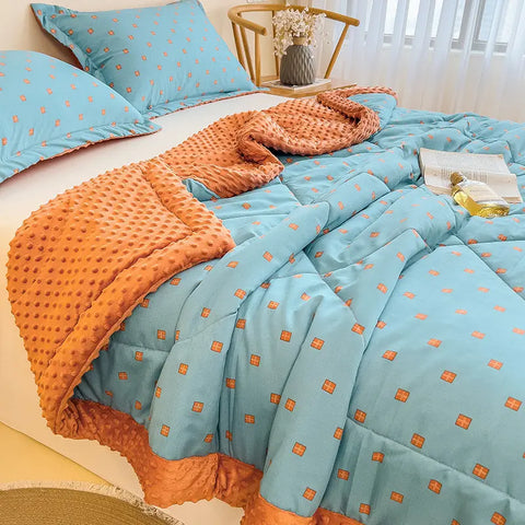 Cozy Quilt Blanket with Textured Velvet